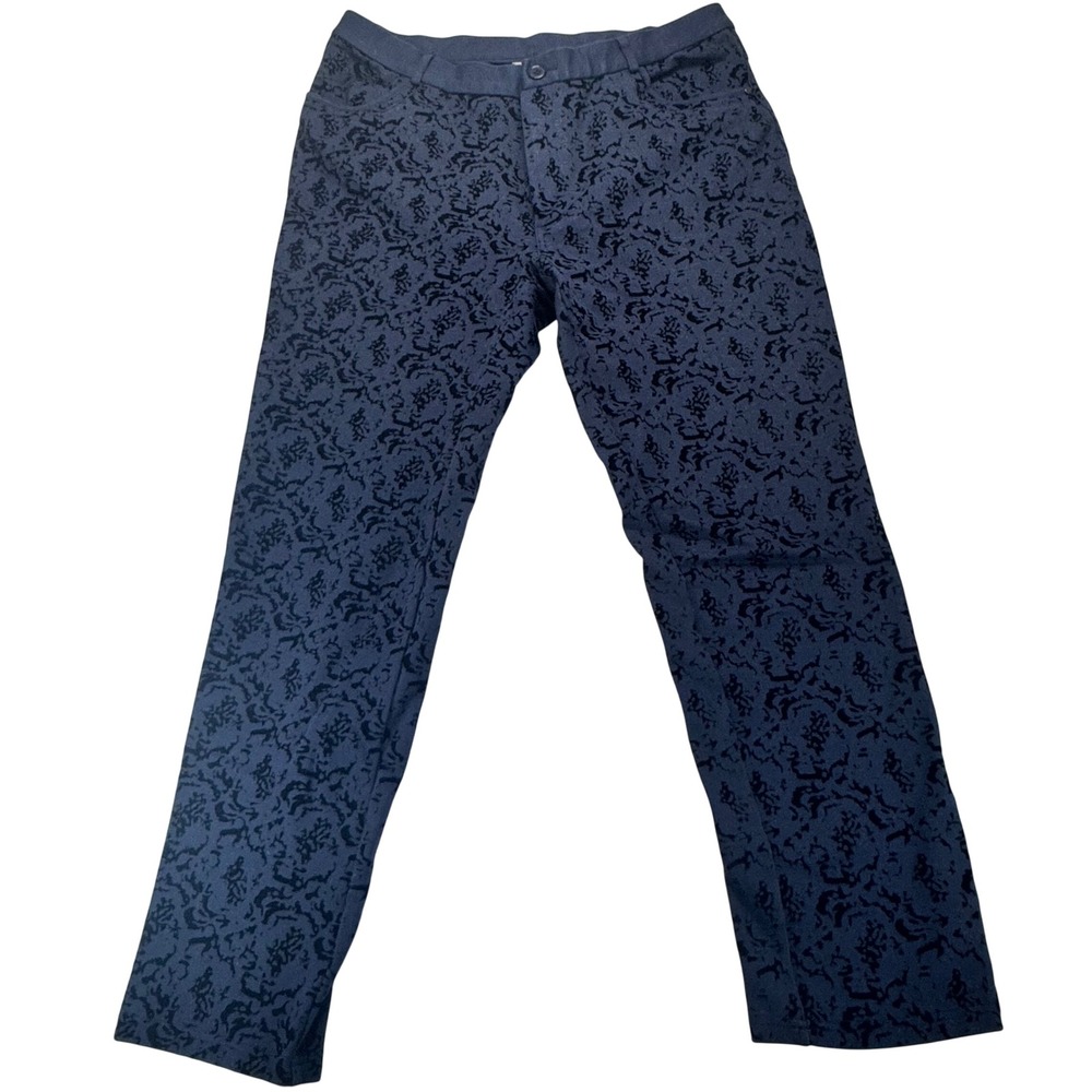 Soft Surroundings Navy Velvet Flocked Straight Leg Pants Womens Trousers Sz L